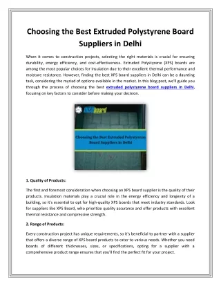Choosing the Best Extruded Polystyrene Board Suppliers in Delhi