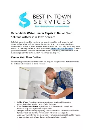 Dependable Water Heater Repair in Dubai Your Solution with Best In Town Services