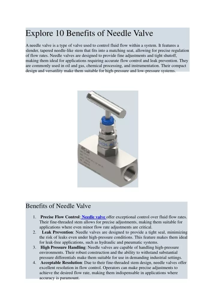 explore 10 benefits of needle valve a needle