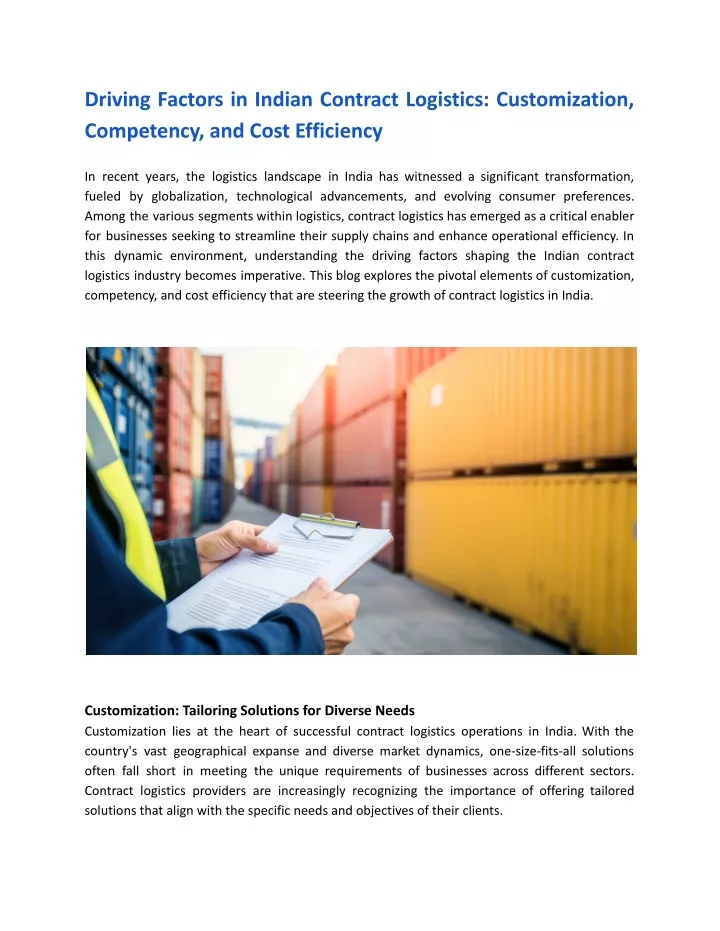 driving factors in indian contract logistics