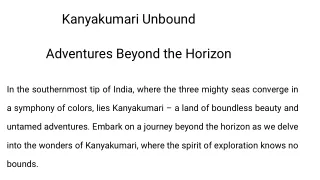 Kanyakumari Unbound Adventures Beyond the Horizon