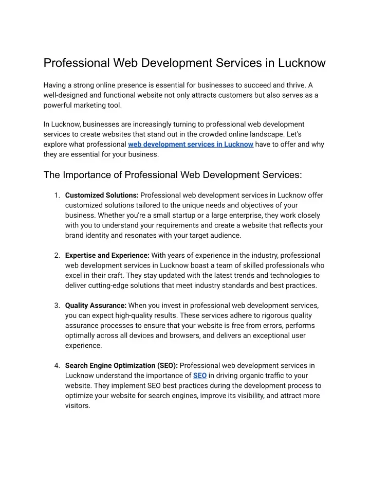 professional web development services in lucknow