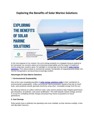 Exploring the Benefits of Solar Marine Solutions
