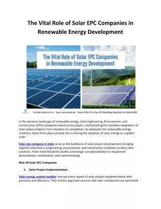 The Vital Role of Solar EPC Companies in Renewable Energy Development