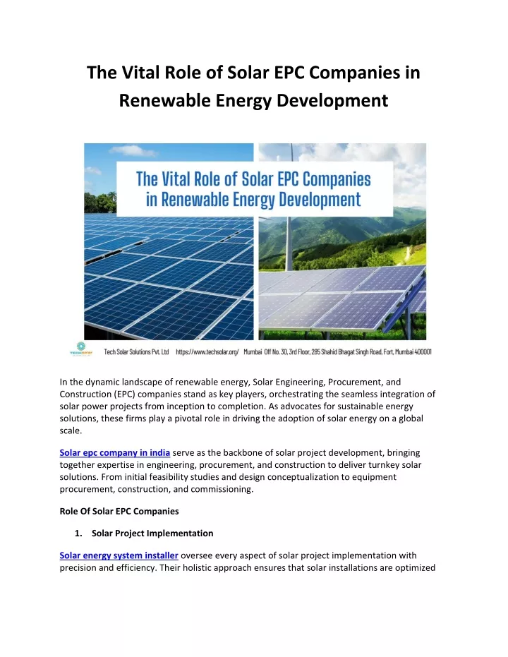 the vital role of solar epc companies