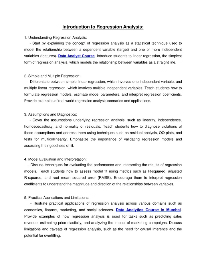 introduction to regression analysis understanding