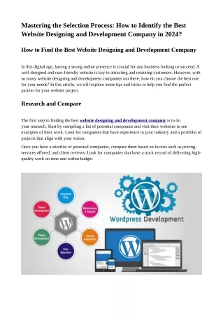 Mastering the Selection Process: How to Identify the Best Website Designing and Development Company in 2024?