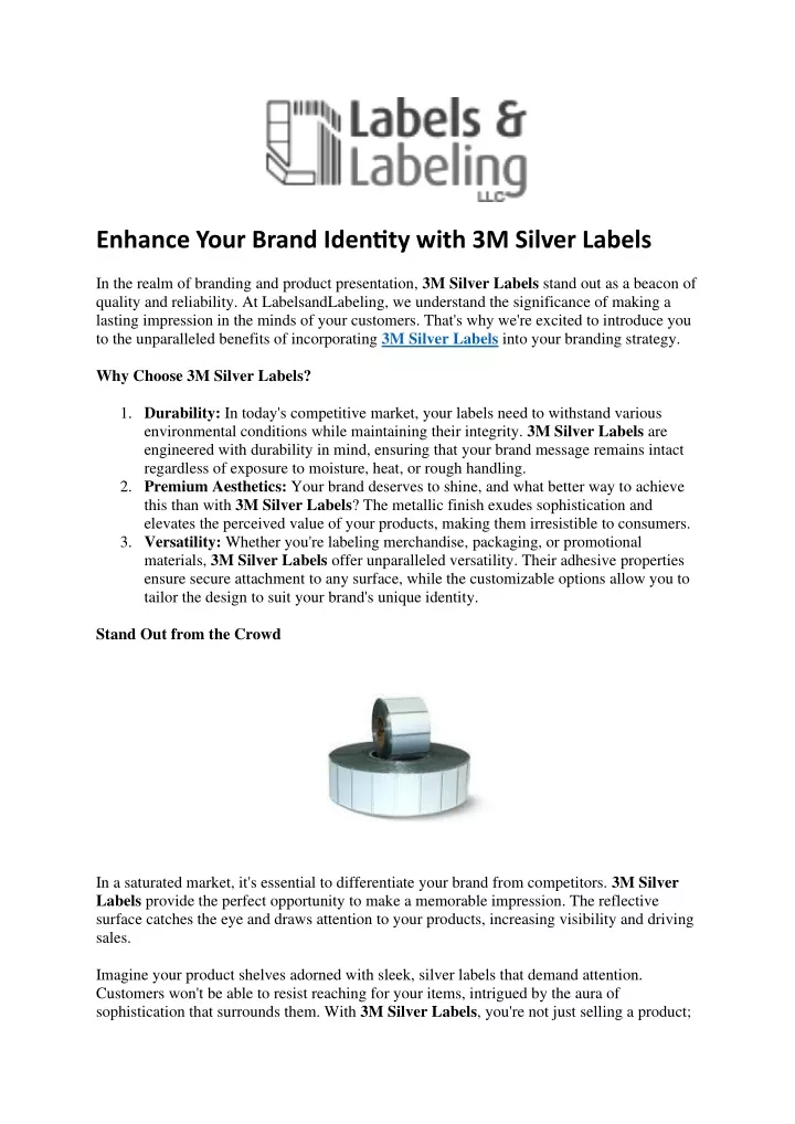 enhance your brand identity with 3m silver labels