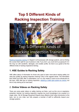 Top 5 Different Kinds of Racking Inspection Training
