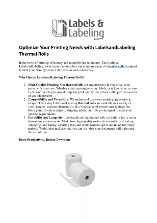 Optimize Your Printing Needs with LabelsandLabeling Thermal Rolls