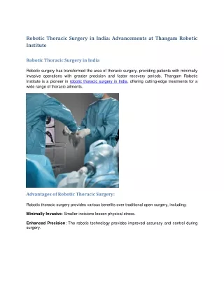 Thangam Robotic Institute(robotic thoracic surgery in india)