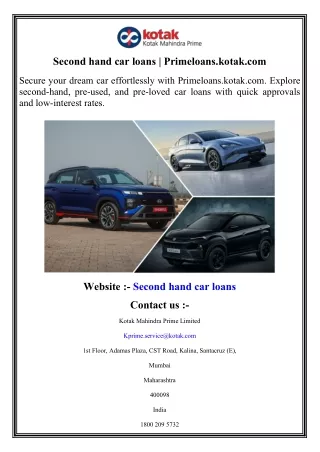 second hand car loans primeloans kotak com