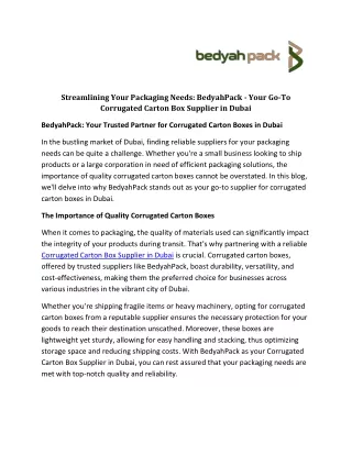 Streamlining Your Packaging Needs BedyahPack  Your Go To Corrugated Carton Box Supplier in Dubai