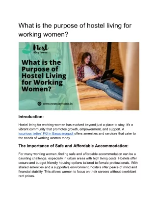 What is the purpose of hostel living for working women_