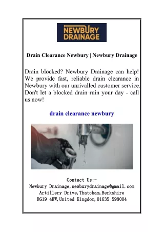 Drain Clearance Newbury | Newbury Drainage