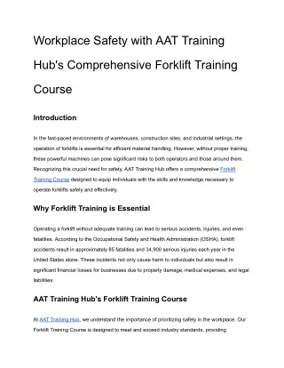 AAT Training Hub's Comprehensive Forklift Training Course