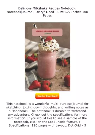 PDF✔Download❤ Delicious Milkshake Recipes Notebook: Notebook|Journal| Diary