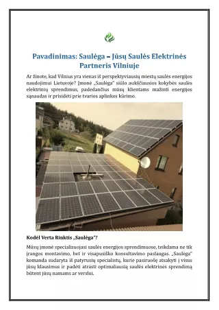 Saulėga – Jūsų Saulės Elektrinės Partneris Vilniuje