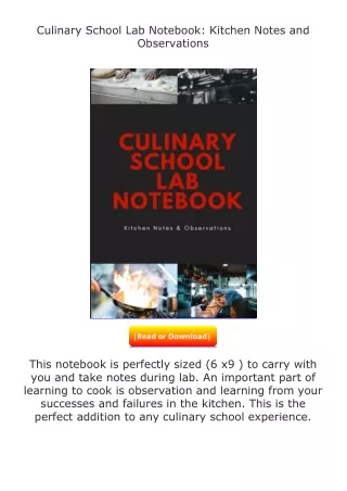 read ❤️(✔️pdf✔️) Culinary School Lab Notebook: Kitchen Notes and Observatio