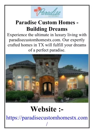 Paradise Custom Homes - Building Dreams
