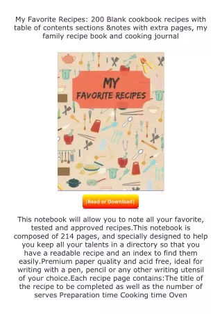 Download⚡(PDF)❤ My Favorite Recipes: 200 Blank cookbook recipes with table