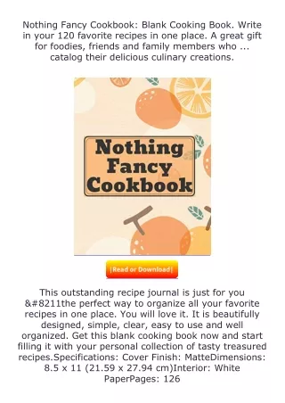 free read (✔️pdf❤️) Nothing Fancy Cookbook: Blank Cooking Book. Write in yo