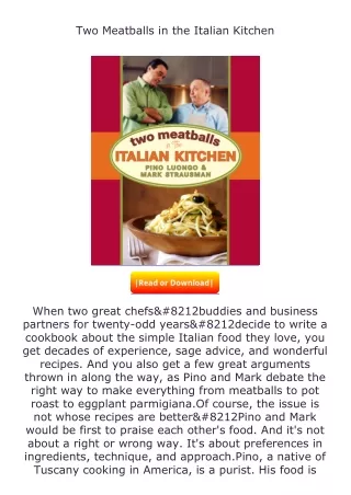 ❤️get (⚡️pdf⚡️) download Two Meatballs in the Italian Kitchen