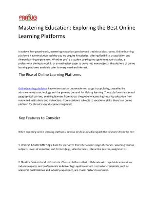 Mastering Online  education