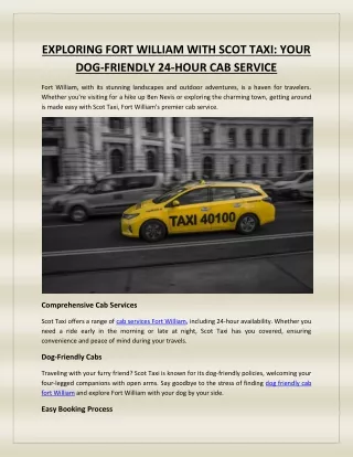 EXPLORING FORT WILLIAM WITH SCOT TAXI YOUR DOG-FRIENDLY 24-HOUR CAB SERVICE