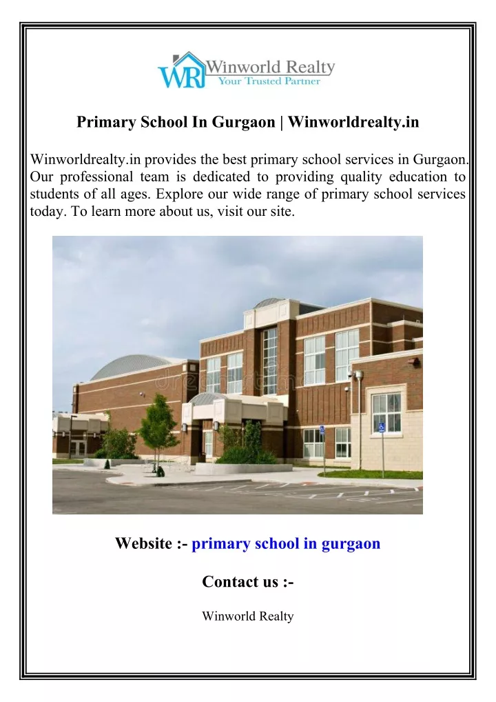 primary school in gurgaon winworldrealty in