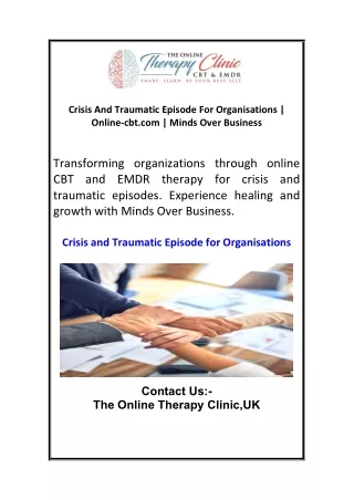 Crisis And Traumatic Episode For Organisations | Online-cbt.com | Minds Over Bus