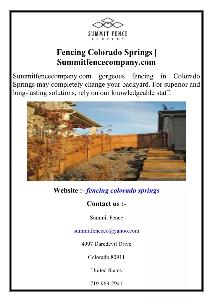 fencing colorado springs summitfencecompany com