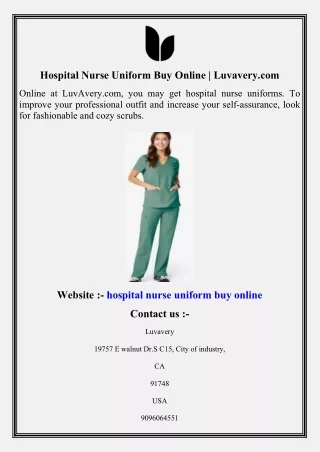 Hospital Nurse Uniform Buy Online   Luvavery.com