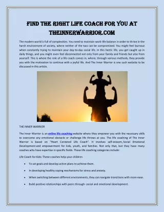 Find the Right Life Coach for you at TheInnerWarrior.com