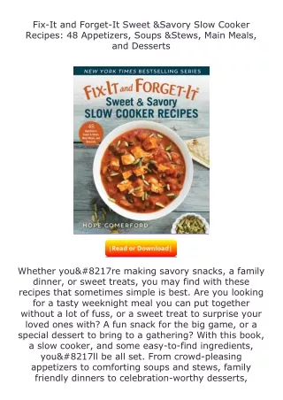 PDF✔Download❤ Fix-It and Forget-It Sweet & Savory Slow Cooker Recipes: 48 A