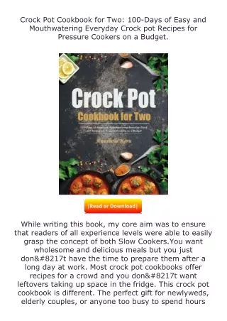 ❤️get (⚡️pdf⚡️) download Crock Pot Cookbook for Two: 100-Days of Easy and M