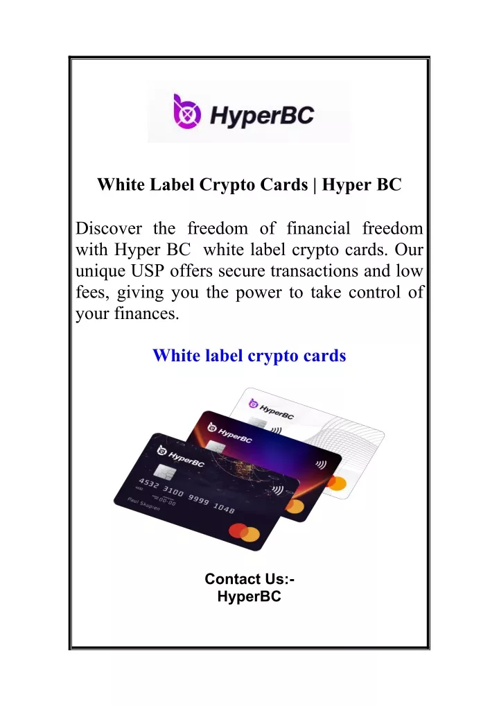 white label crypto cards hyper bc