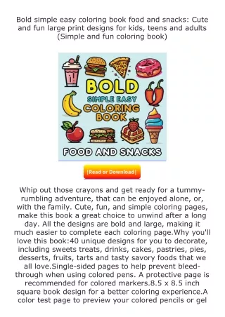 free read (✔️pdf❤️) Bold simple easy coloring book food and snacks: Cute an