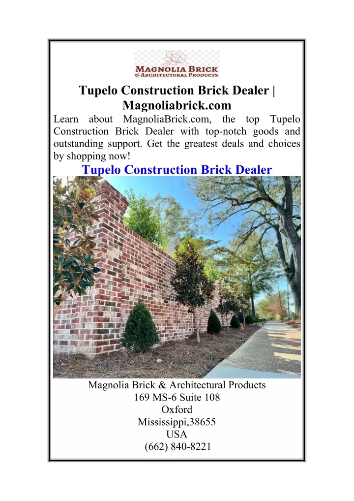 tupelo construction brick dealer magnoliabrick