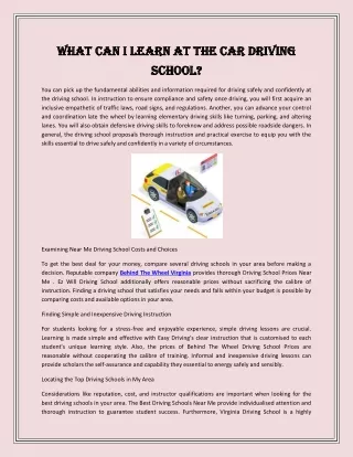What Can I Learn at the Car Driving School