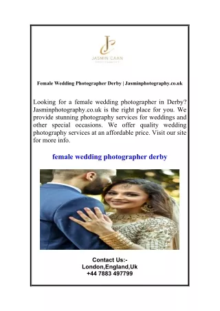 Female Wedding Photographer Derby | Jasminphotography.co.uk