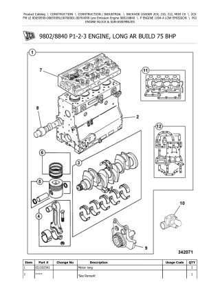 JCB 2CX FM LE (Low Emission Engine) BACKHOE LOADER Parts Catalogue Manual (Serial Number 00659599-00659999)