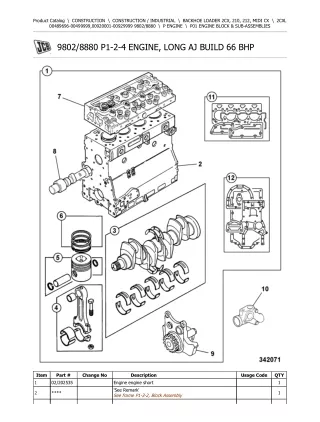 JCB 2CXL BACKHOE LOADER Parts Catalogue Manual (Serial Number 00920001-00929999)