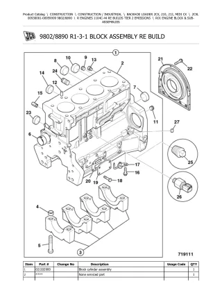 JCB 2CXL BACKHOE LOADER Parts Catalogue Manual (Serial Number 00930001-00959999)