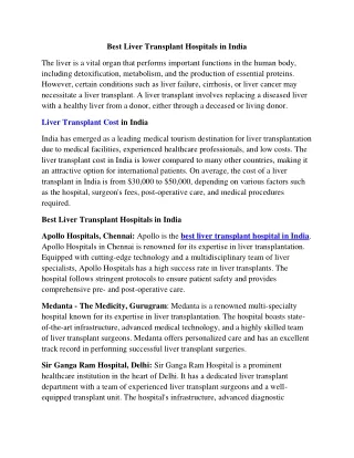 Best Liver transplant hospitals in India