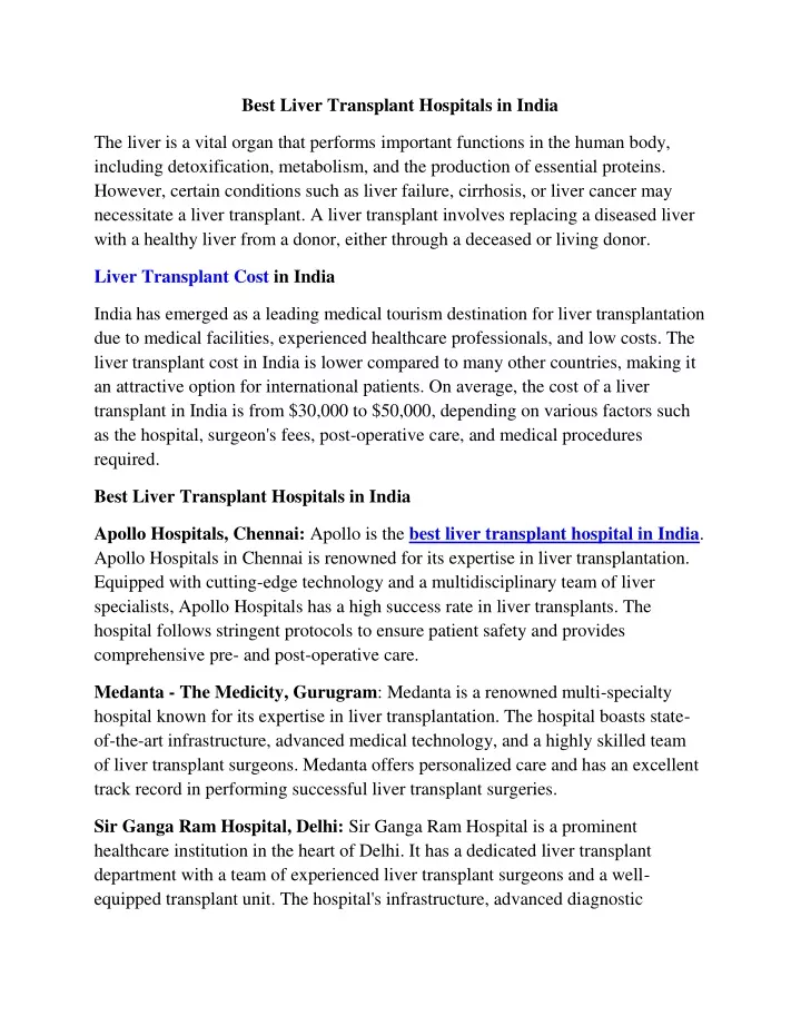 best liver transplant hospitals in india