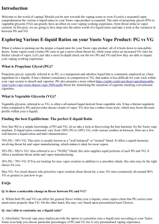Exploring Various E-liquid Ratios to your Yuoto Vape Unit: PG vs VG