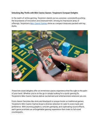 Tecpinion Exploring the Microcosm of Mini Casino Games