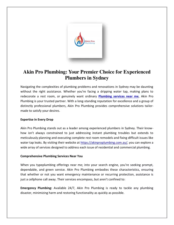 akin pro plumbing your premier choice