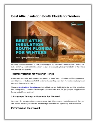 Best Attic Insulation South Florida for Winters